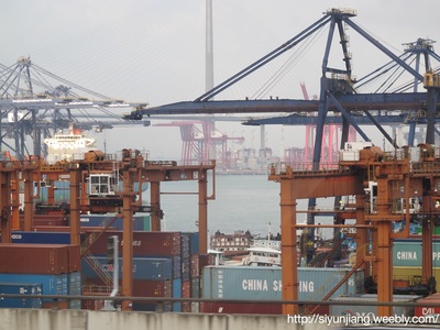 Cranes and containers at a shipping port